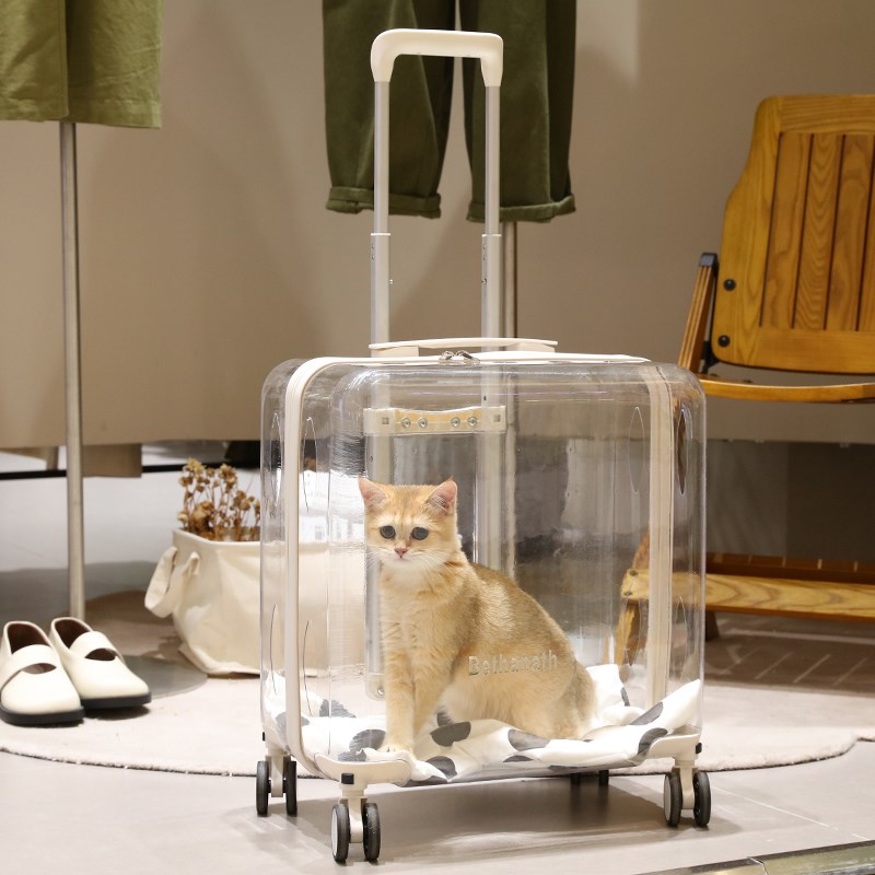 宠物拉杆箱猫包外出便携猫咪行李箱透明大号猫咪S小推车狗狗太空