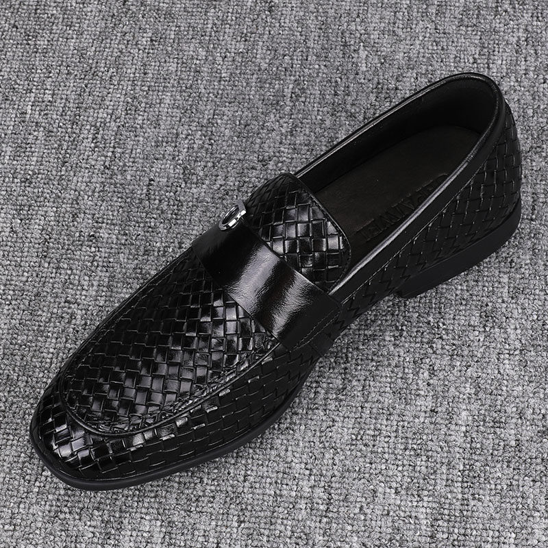 2025新款编织牛皮男鞋黑色商务一脚蹬休闲鞋透气百搭日常男皮鞋潮,流行男鞋,休闲皮鞋,淘宝优惠券,粉丝福利购,淘宝优惠卷