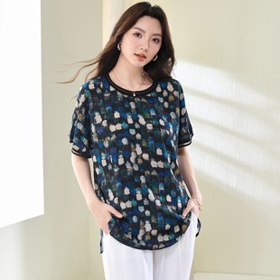 时髦洋气雪纺上衣胖妹妹遮肉显瘦短袖 200斤胖mm夏装 T恤 女装 加大码