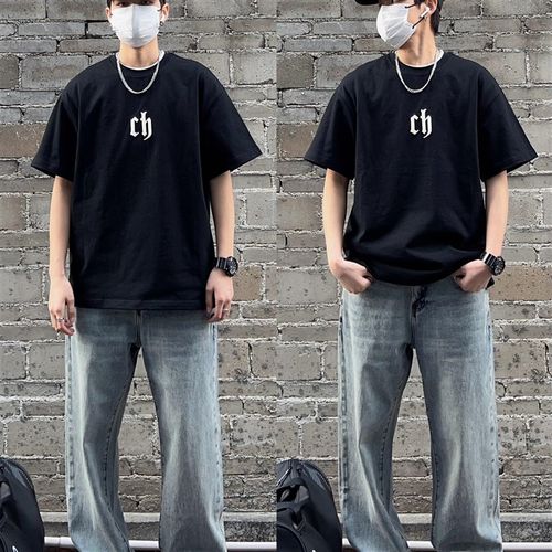 夏季纯棉短袖t恤运动风套装男生夏天薄款夏装衣服搭配直筒长裤男