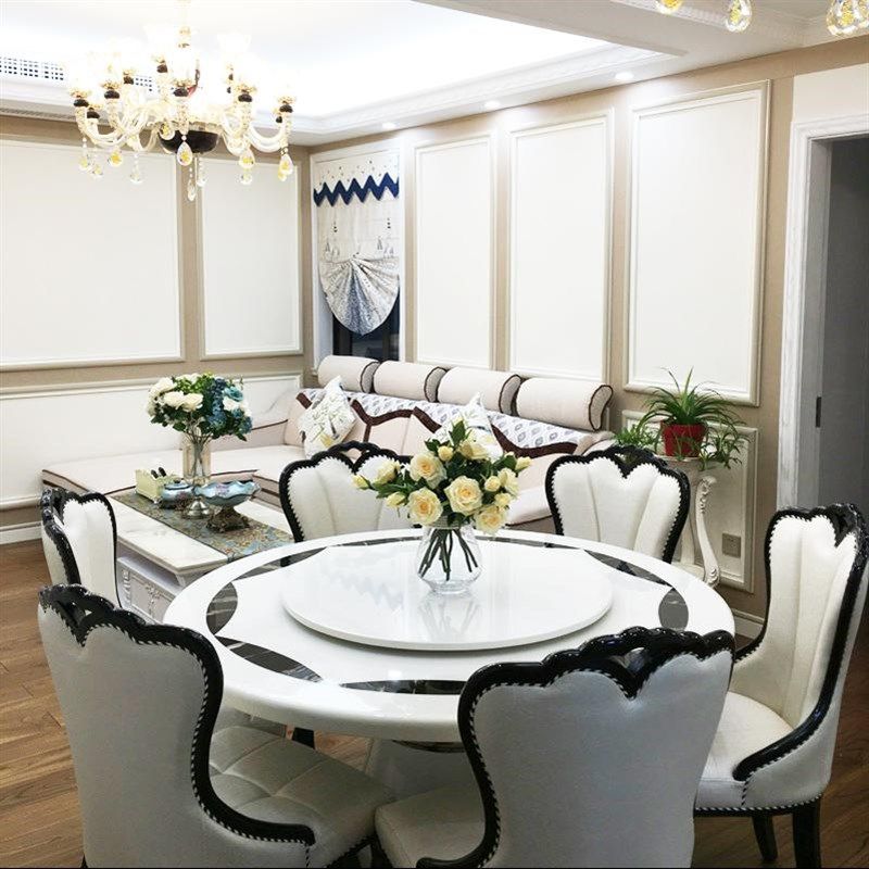 天然大理石餐桌椅组合圆形带转盘黑白色现代简约实木家用欧式别墅,住宅家具,大理石餐桌,淘宝优惠券,粉丝福利购,淘宝优惠卷