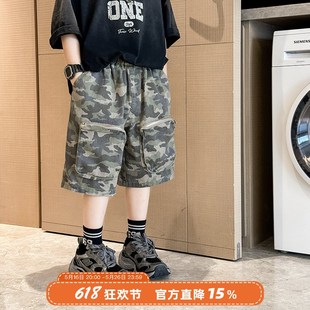 裤 夏季 子儿童工装 潮酷做旧割破五分裤 男童迷彩短裤 童装 2025新款