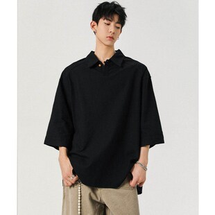 衬衫 宽松大码 男士 棉麻冰丝五分袖 翻领上衣潮 夏季 休闲透气亚麻短袖