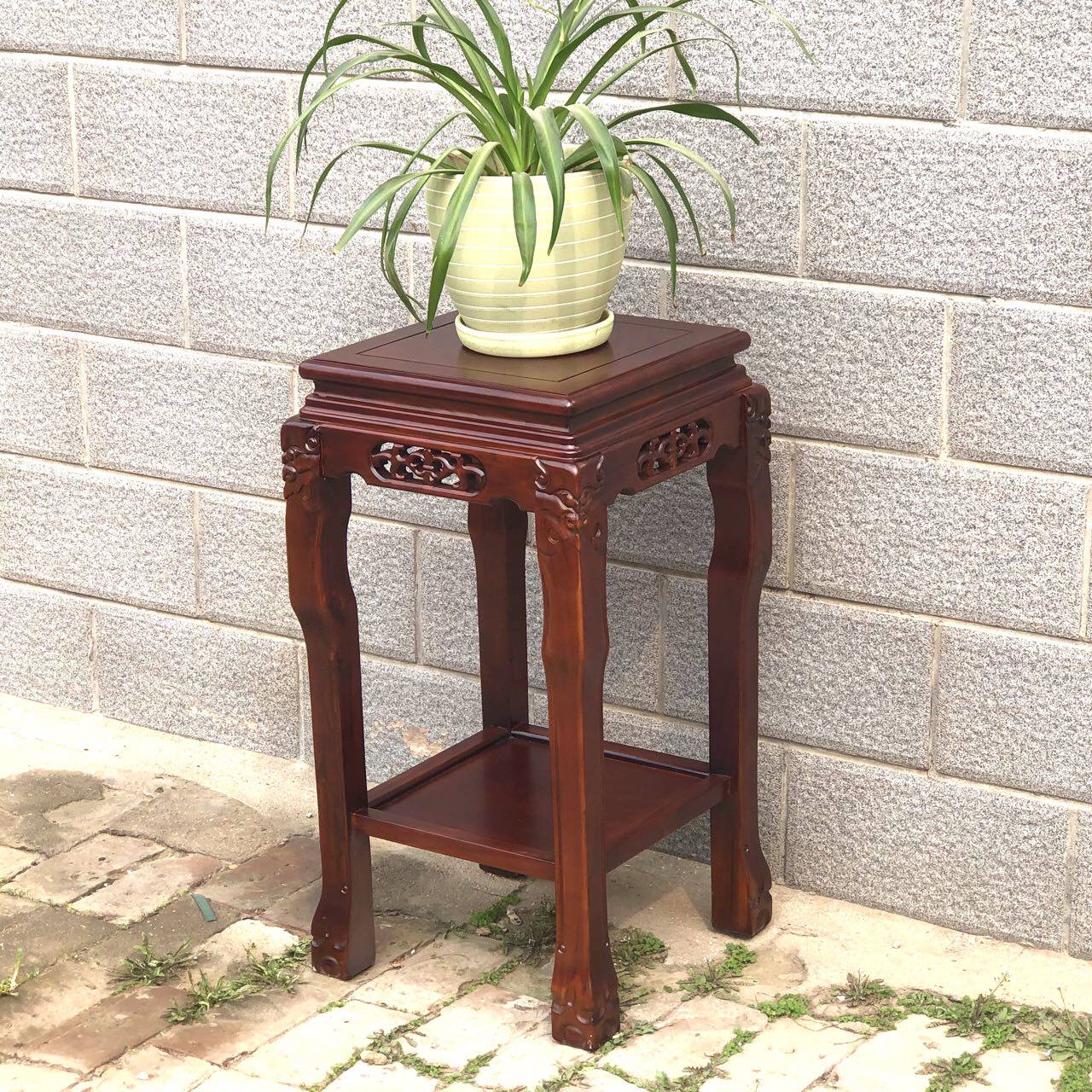 仿古正方花架台客厅实木盆景架落地绿萝架子吊兰置物架中式盆栽架