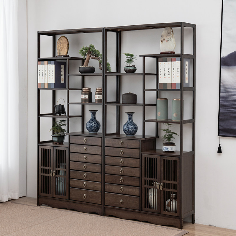 博古架新中式实木多宝阁茶叶摆件展示柜茶室收纳储物柜茶架置物架