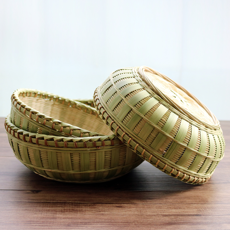 家用竹编馍筐馒头筐水果篮子手工小竹篮厨房收纳筐果盘菜筐点心篮