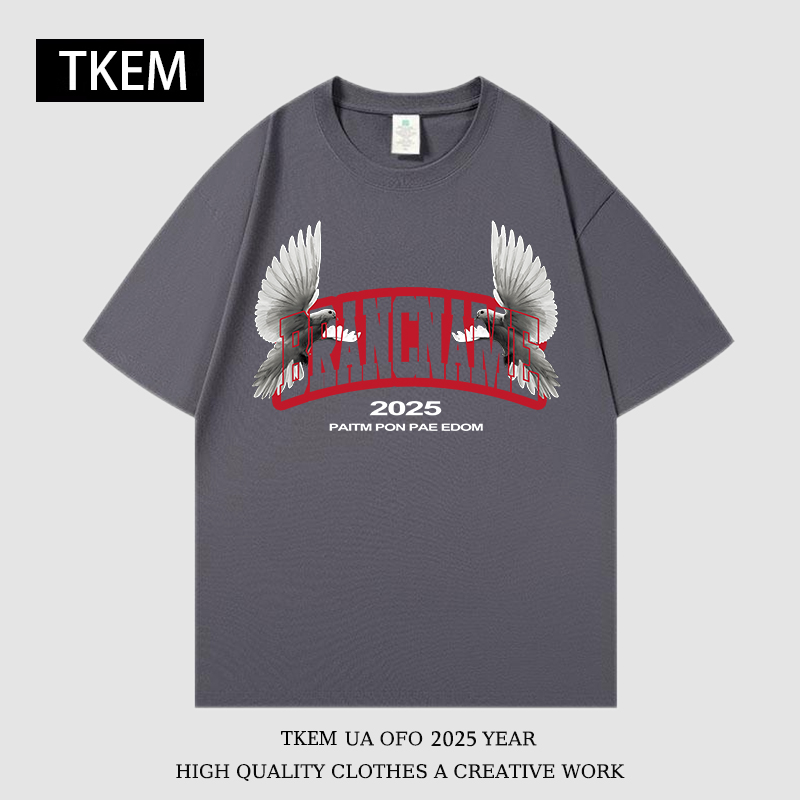 TKEM重磅短袖男夏季美式字母t恤2025新款夏天宽松纯棉圆领潮牌
