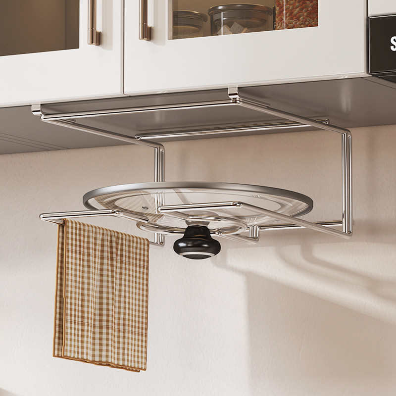 304不锈钢免打孔厨房可放w锅盖架子放置器置物架支架收纳架壁挂式