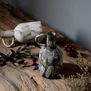 日式侘寂风提壶花瓶手工化妆土复古陶瓷花器摆件书房餐桌干花花插