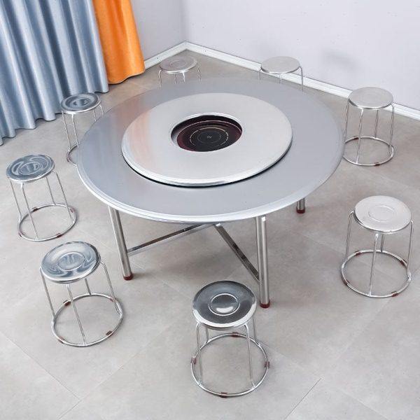 不锈钢大圆桌子带转盘圆形8人吃饭火锅餐桌1.5米带电磁炉饭店烧烤,住宅家具,不锈钢/PVC餐桌,淘宝优惠券,粉丝福利购,淘宝优惠卷