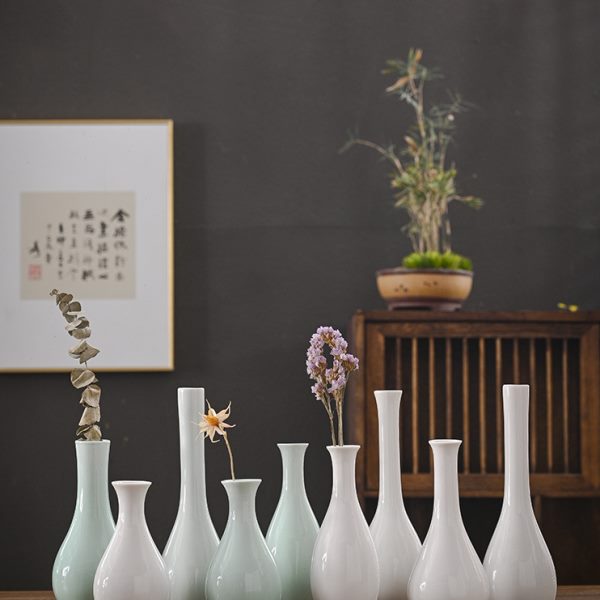 白瓷玉净瓶陶瓷小花瓶花插长颈瓶花器桌面青瓷观音瓶摆件禅意茶道