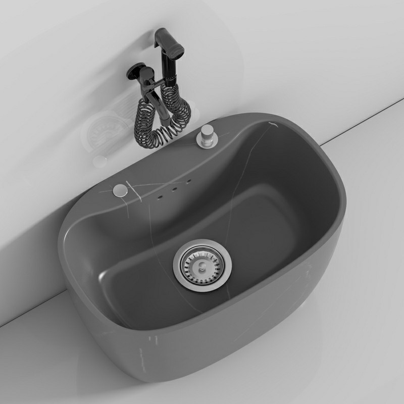 元匠蛋型灰岩板大理石纹陶瓷小号拖G把池阳台家用拖布池户外庭院