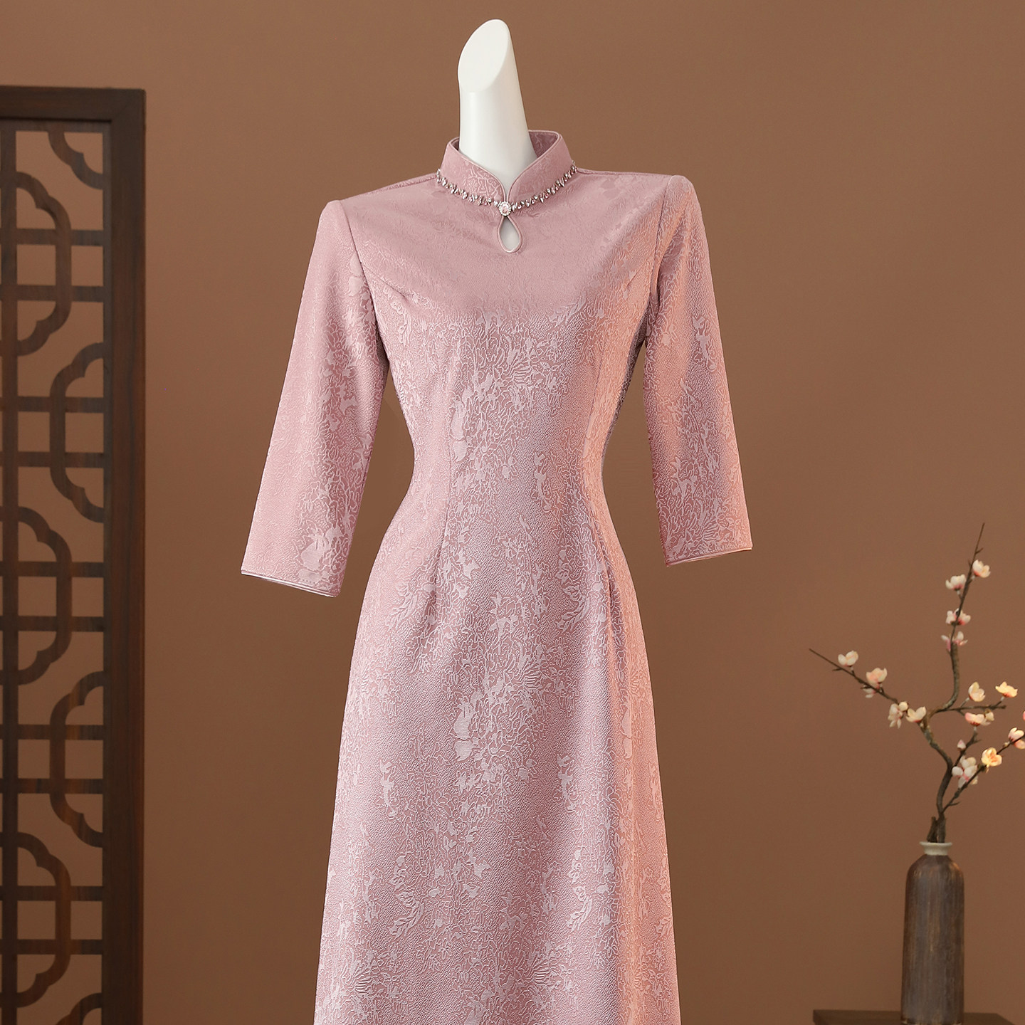 回娘家旗袍2025新款秋冬粉色旗袍