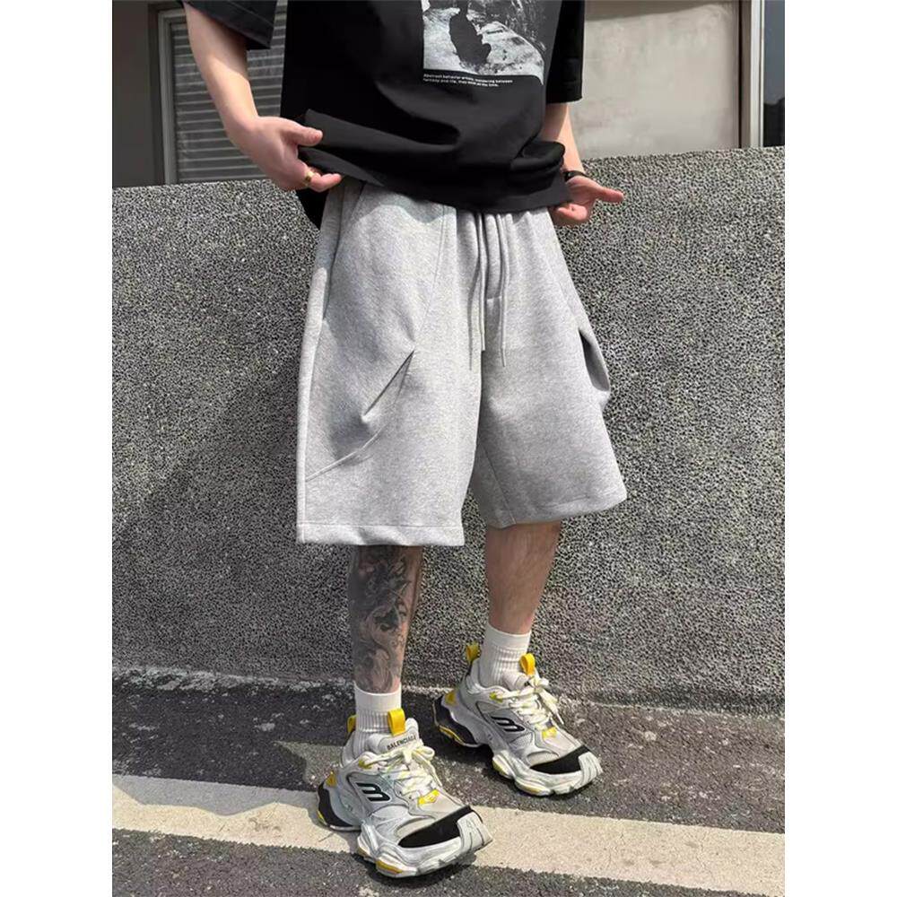 美式运动灰色短裤男款夏季2026新款重磅挺阔休闲五分裤宽松六分裤