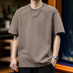 短款重磅上衣短袖t恤男2026夏季新款不规则高级宽松男士半袖体恤