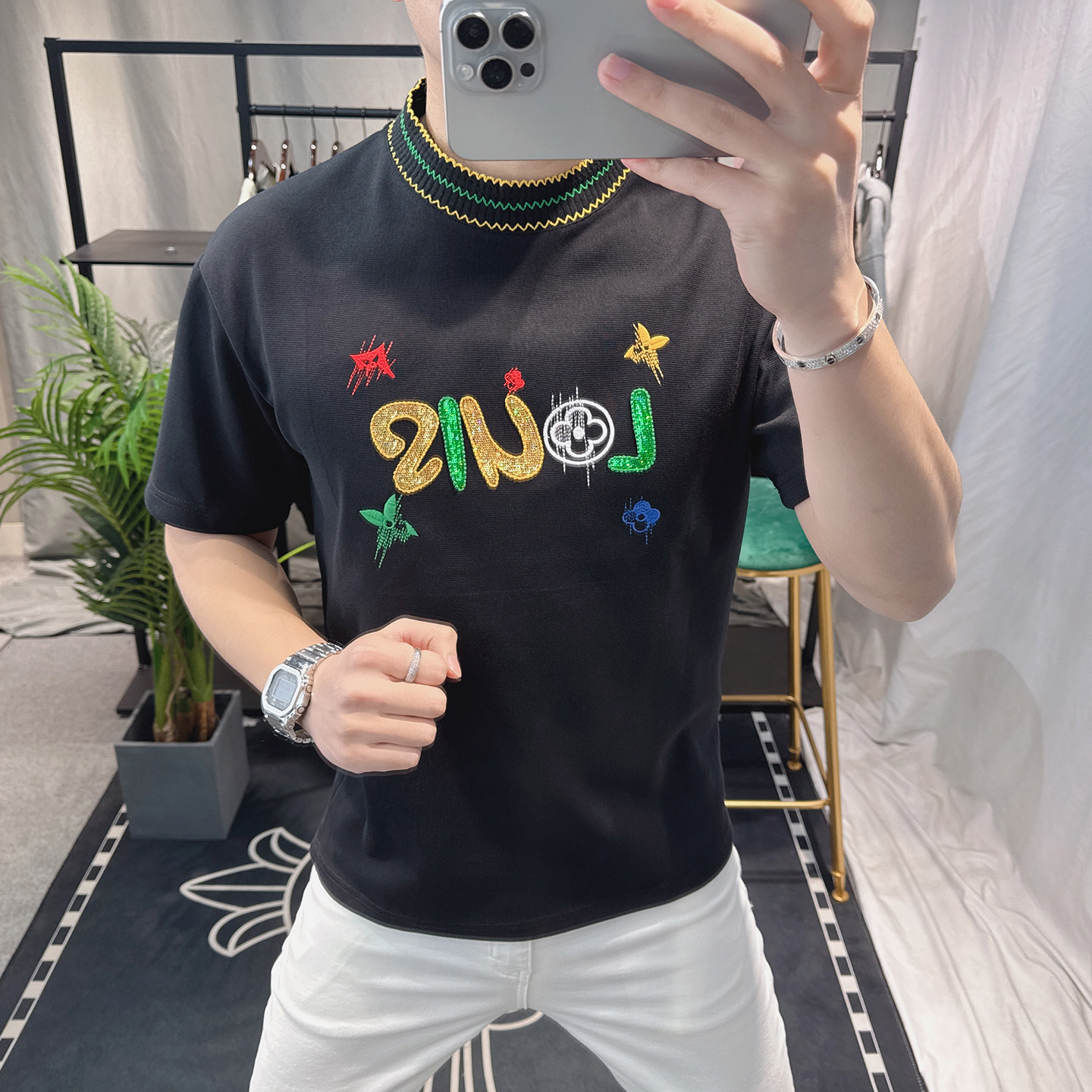 欧洲站时尚潮流短袖t恤男夏季