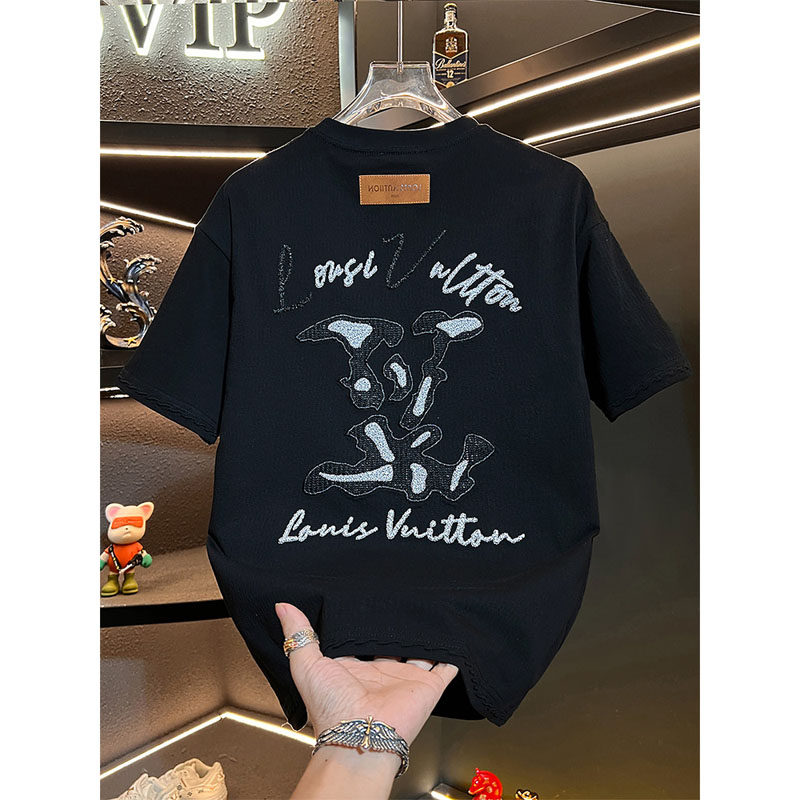 高级感刺绣圆领短袖t恤男2026夏季新款潮牌轻奢宽松男装半袖透气