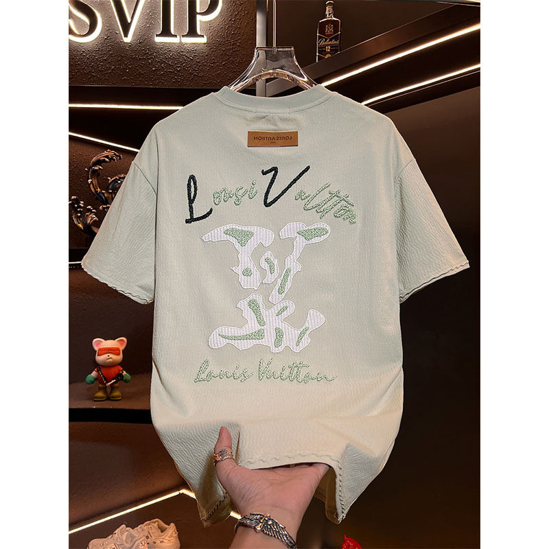 高级感刺绣圆领短袖t恤男2026夏季新款潮牌轻奢宽松男装半袖透气