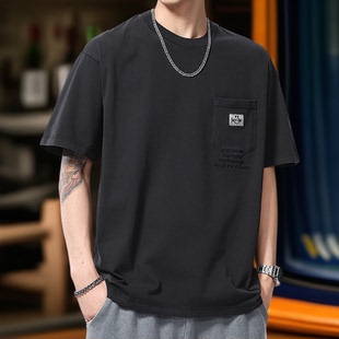 砖红潮牌短袖t恤男士大码夏季2026新款高端衣服美式复古水洗体恤