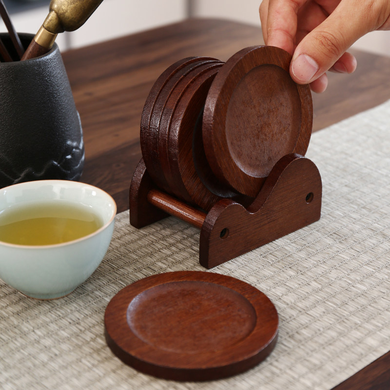 实竹杯垫复古茶具茶道杯托竹制茶托杯子隔热垫简约圆形凹槽餐垫子