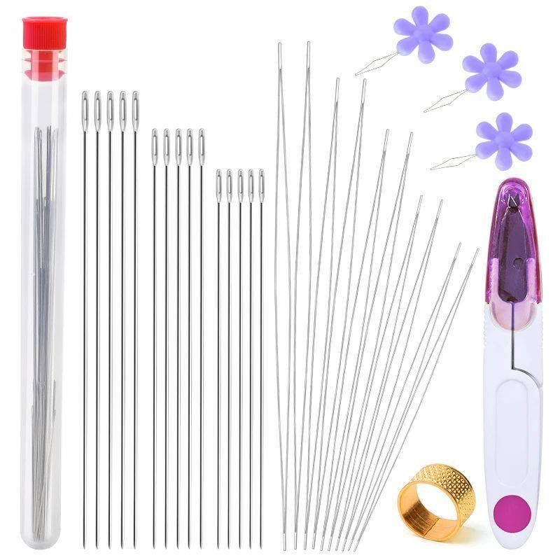 Beading Needles Set qwith Central Opening Curved Steel Needl