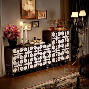 法式中古简叶奢韵六斗柜客厅实木储物柜玄关装饰柜收纳立柜置物柜