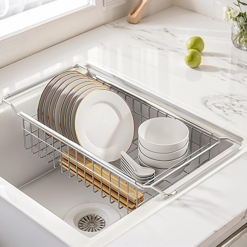 不锈钢水槽伸缩沥水架洗碗架洗碗池碗碟收纳层架洗菜盆沥水篮置物