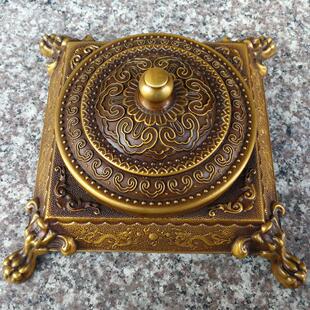 纯铜带盖子彷古做旧笔洗笔架蝙蝠弥勒佛铜像摆放烟灰缸桌面摆件