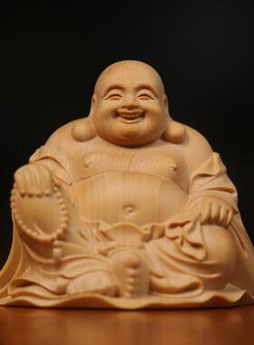 正宗小叶黄杨木雕刻弥勒佛像笑佛工艺品家用摆件客厅装饰工艺造像