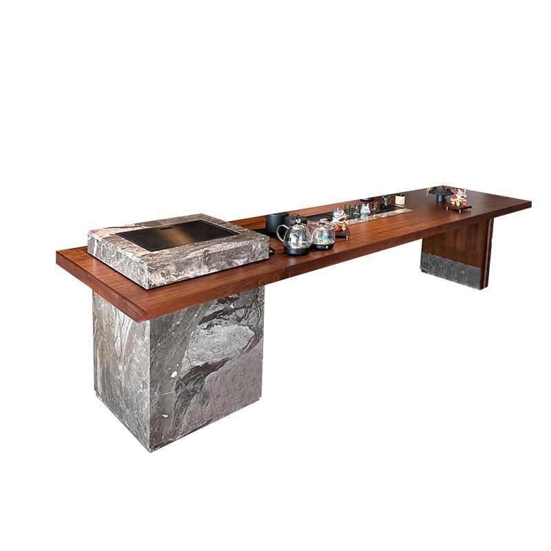 新中式实木茶桌2025新款高端茶几简约轻奢高级感黑胡桃木岩板茶台