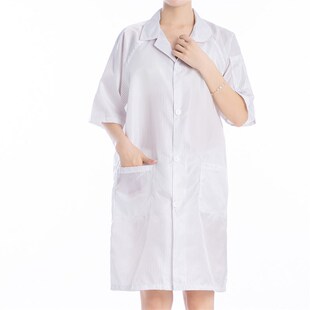 防静电工作服短袖 电子食品厂男女蓝白色 大褂无尘服长款 防尘衣夏季