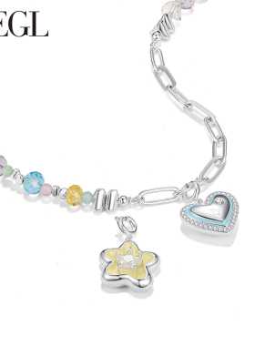 ZEGL设计师多巴胺小彩串彩色串珠项链女款轻奢小众爱心锁骨链配饰