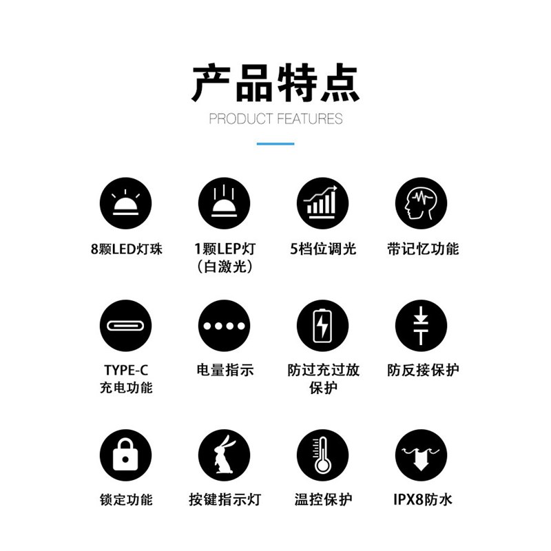 Thanos灭霸2.0手电筒强光 超长续航远射双光源防水户外探照充电灯