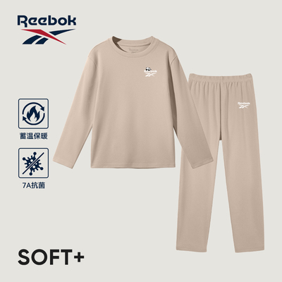Reebok锐步儿童睡衣冬青少年冬季德绒秋衣秋裤男童抗菌保暖家居服