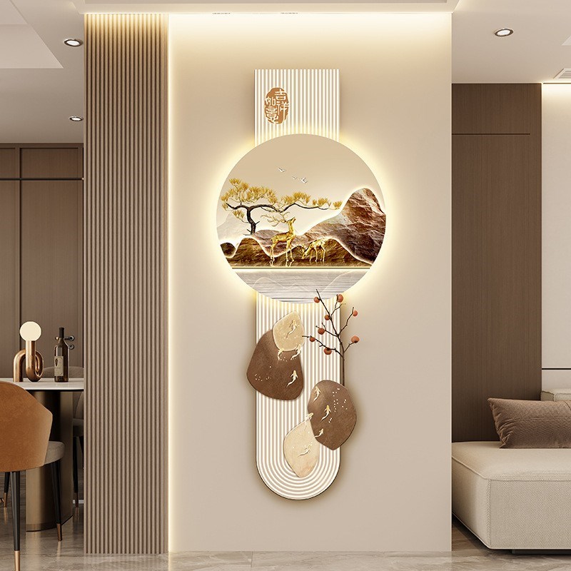 新款led灯发光入户玄关挂画走廊尽头装饰画电视背景墙新中式壁画