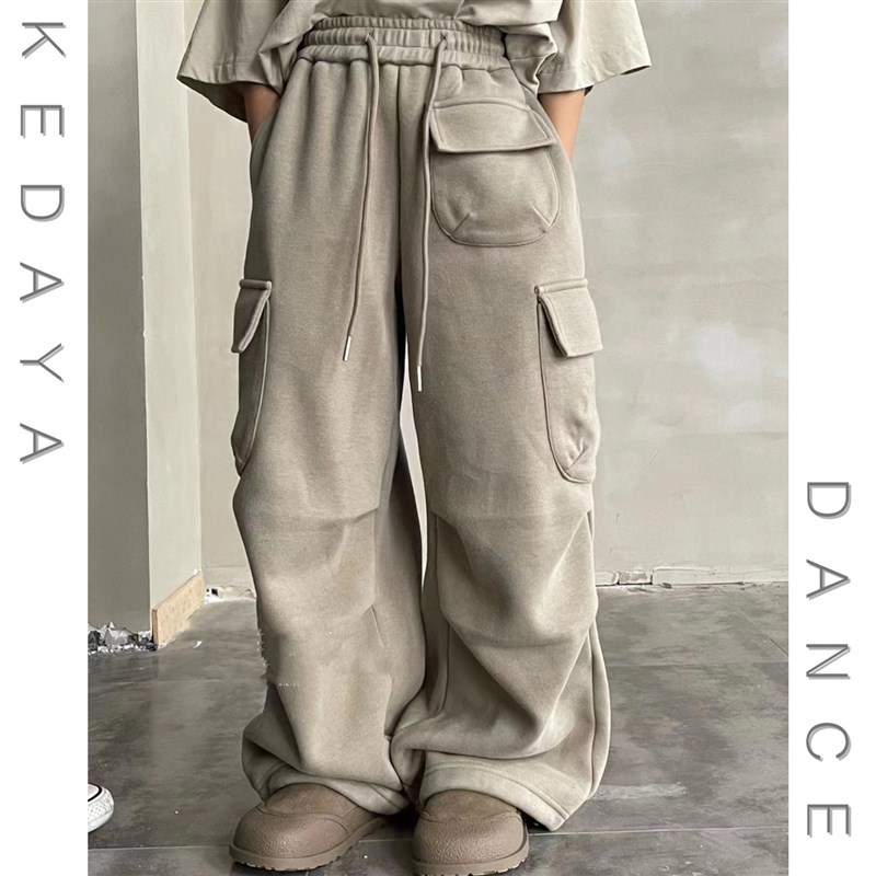 2023秋冬新款童装男女儿童宽松加绒工装裤束口裤子休闲裤针织长裤