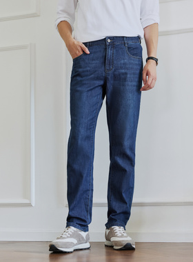 红豆舒弹牛仔裤纯色商务休闲长裤耐磨复古浅蓝色工装男裤子