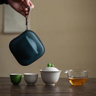草木灰中式 快客杯 复古葫芦旅行茶具套装 一壶二杯功夫茶陶瓷便携式