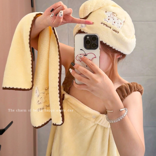 珊瑚绒浴巾毛巾三件套加厚浴裙学生宿舍浴室可穿式 裹全身成人浴袍