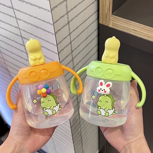 儿童牛奶杯可微波炉加热宝宝奶瓶食品级PP刻度喝水直饮吸管学饮杯