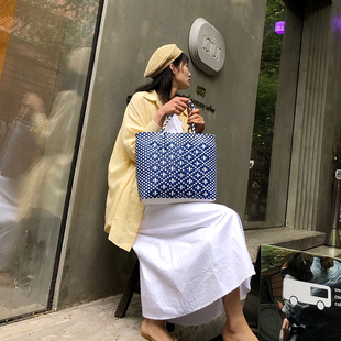 菜篮子包休闲旅游度假包大包包单肩手提包女森V系手工编织包 时尚