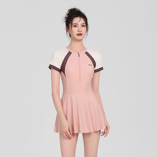 连体泳衣女保守高级感2025新款 显G瘦遮肚游泳馆裙式 平角游泳装