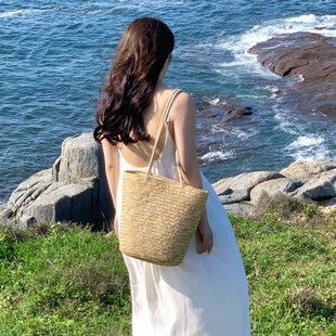 草编包女夏季 2025新款 海边度假沙滩编织包大容量单W肩包草编水桶