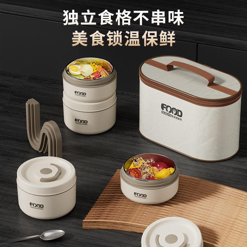 德国316不锈钢保温便当盒可微波双层带盖子学生便当盒圆形家用保