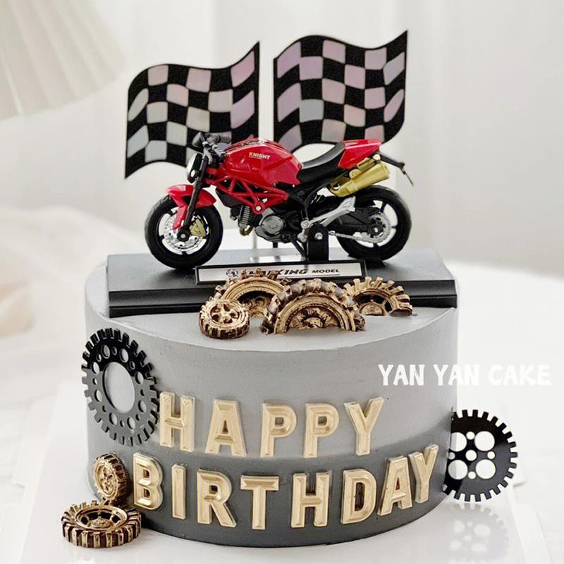 网红男神摩托车模型机车生日蛋糕装饰摆件创意男朋友烘焙装饰配件
