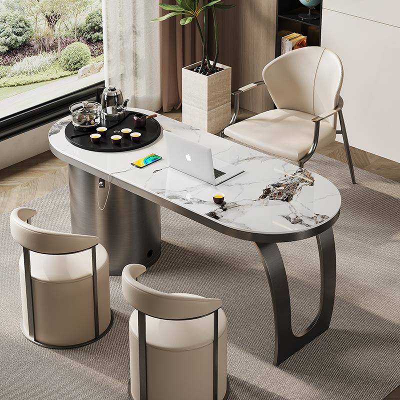 轻奢岩板茶桌椅组合家用现代简约办公室功夫泡茶书桌一体阳台茶台