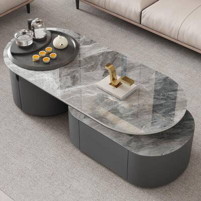 2025新款奶油风岩板茶几桌客厅家用小户型轻奢现代高级感泡茶一体