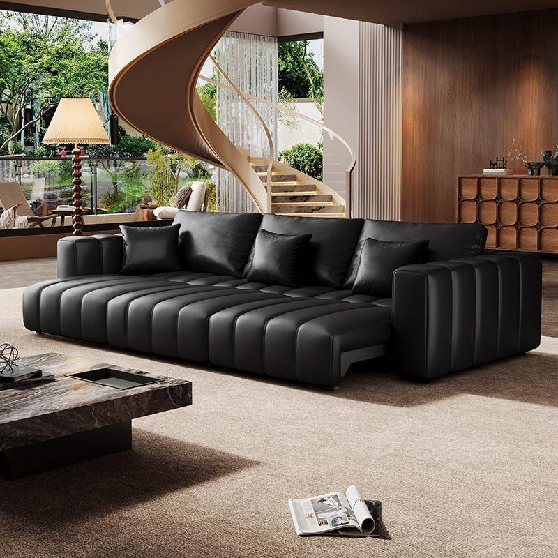 钢琴键电动真皮沙发意式极简头层牛皮小户型客厅可伸缩调节沙发床