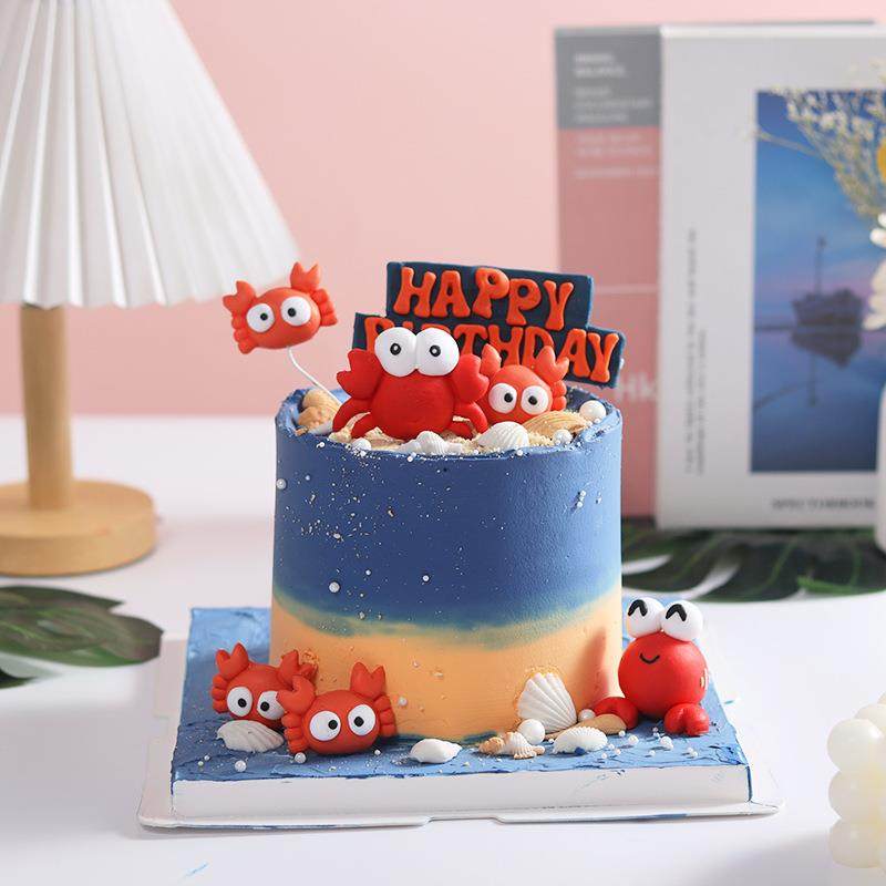 软陶螃蟹工艺品桌面摆件巨蟹座动物烘焙蛋糕甜品装饰插件礼品