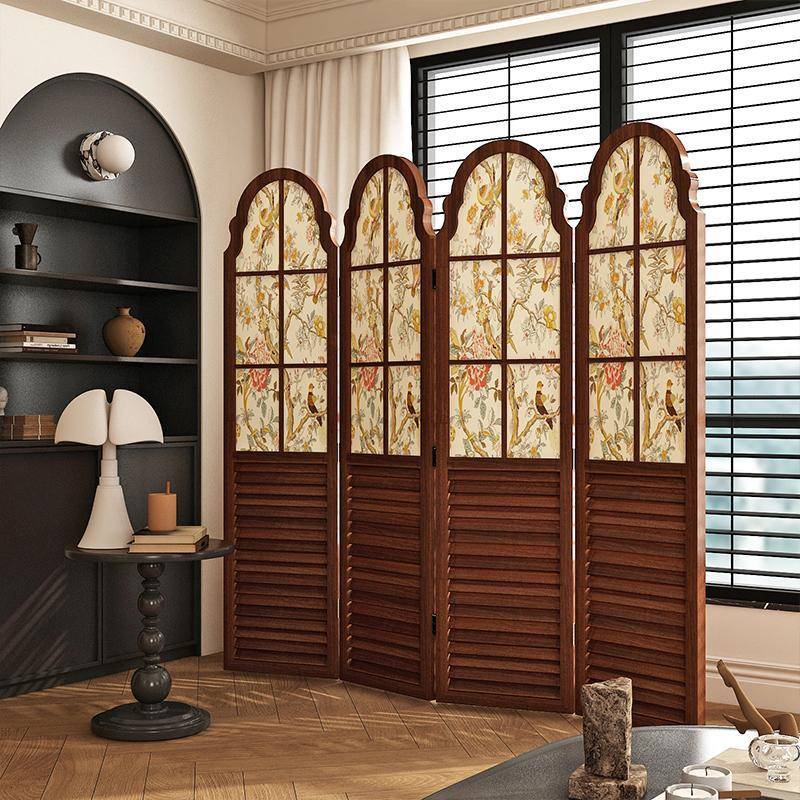 美式复古屏风隔断客厅酒店玄关大堂可折叠移动遮挡墙欧式实木折屏